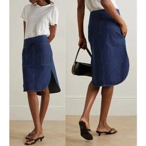 Toteme High Waisted Curved Hem Denim Pencil Midi Skirt Blue Women's Size 40